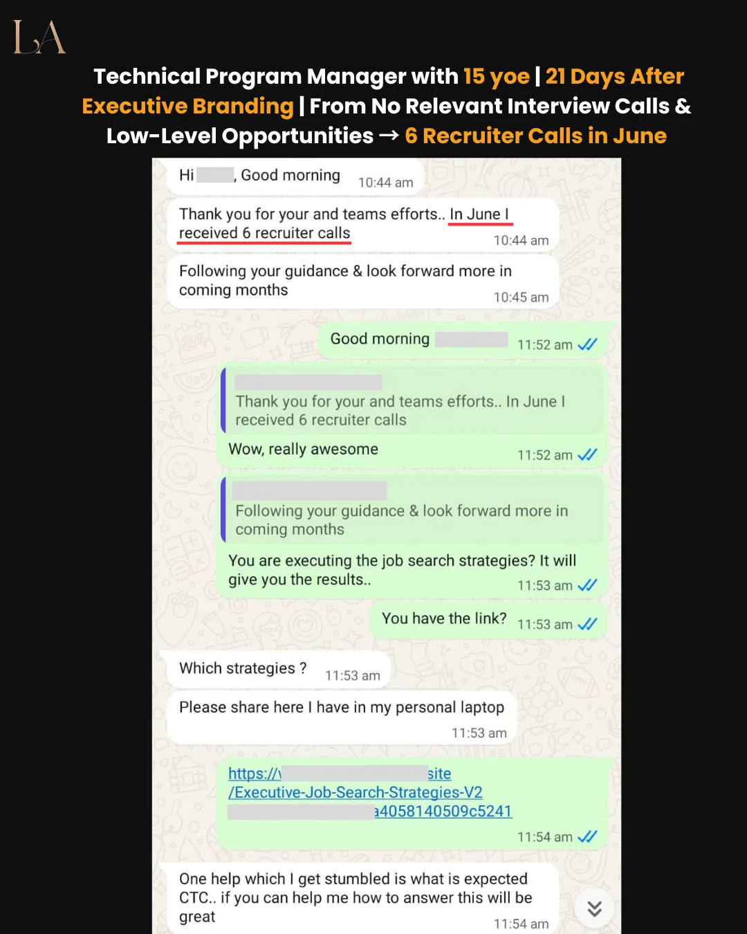 Technical Program Manager, 15 years — 21 days after Executive Branding: 6 recruiter calls.